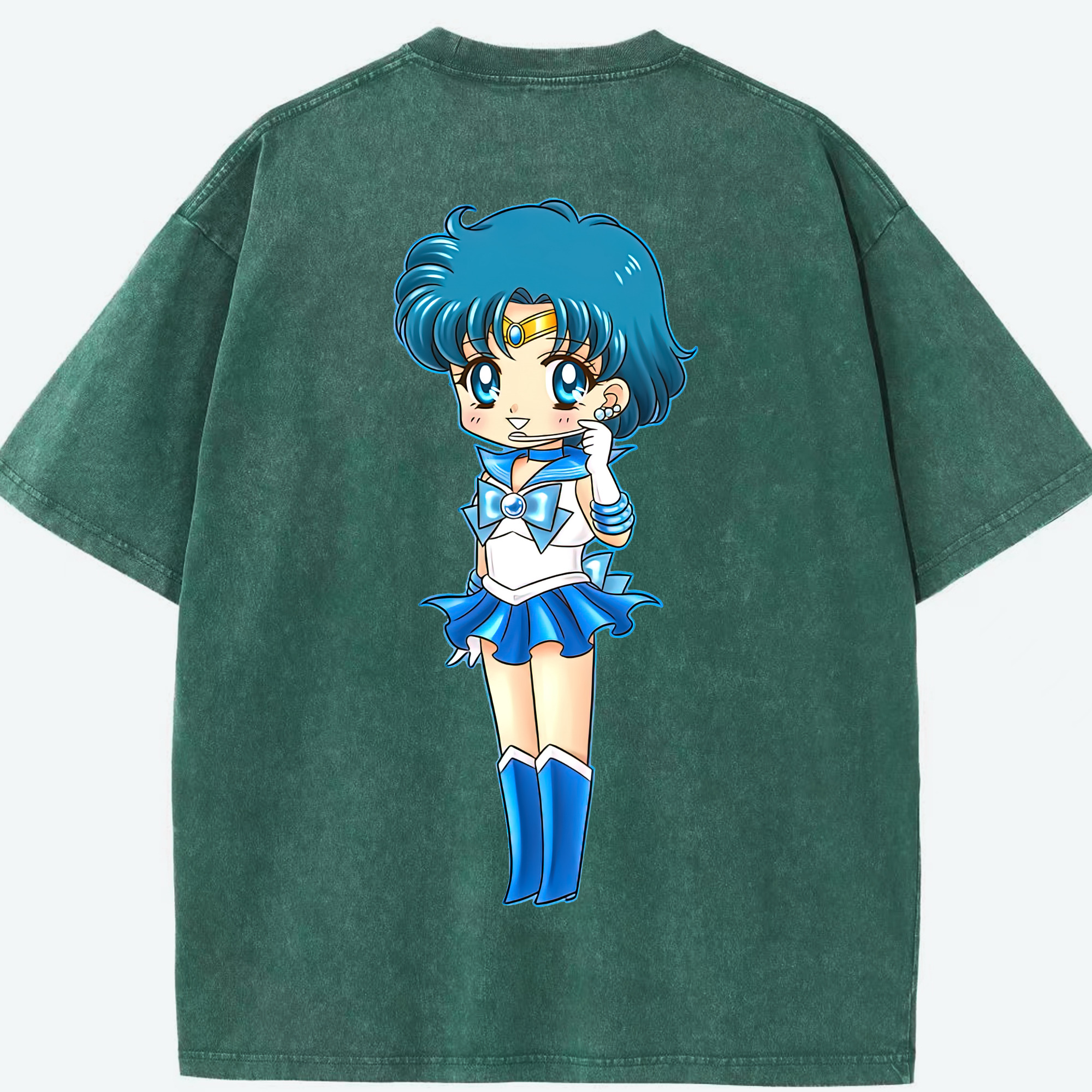 （画像用） 美少女戦士セーラームーン 水野 亜美 みずの あみ Sailor Moon Mizuno Ami 綿100% ヴィンテージ風 半袖Tシャツ（背面プリント）